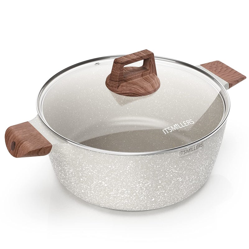 ITSMILLERS Nonstick Die Casting Stock Pot,6Qt Elegant Aluminum Ceramic Casserole with Lid, Induction Bottom - Image 1